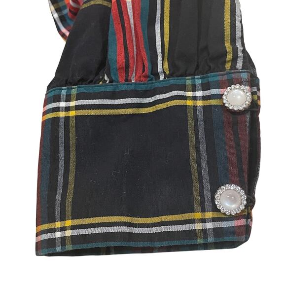 J.Crew Size PM Plaid Ruffle Shoulder Top | Holiday Tartan Blouse Long Sleeve - Picture 11 of 14